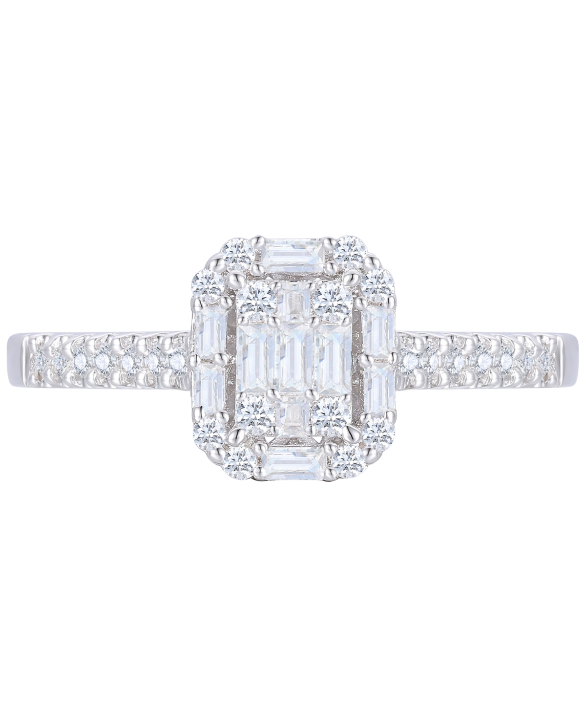 Macy's Diamond Emerald Shaped Halo Cluster Engagement Ring (3/8 Ct. T.w.) In 14k White Gold In White Gold