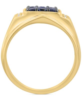 EFFY&reg; Men's Sapphire (1-1/10 ct. t.w.) & Diamond (1/8 ct. t.w.) Cluster Ring in 14k Gold