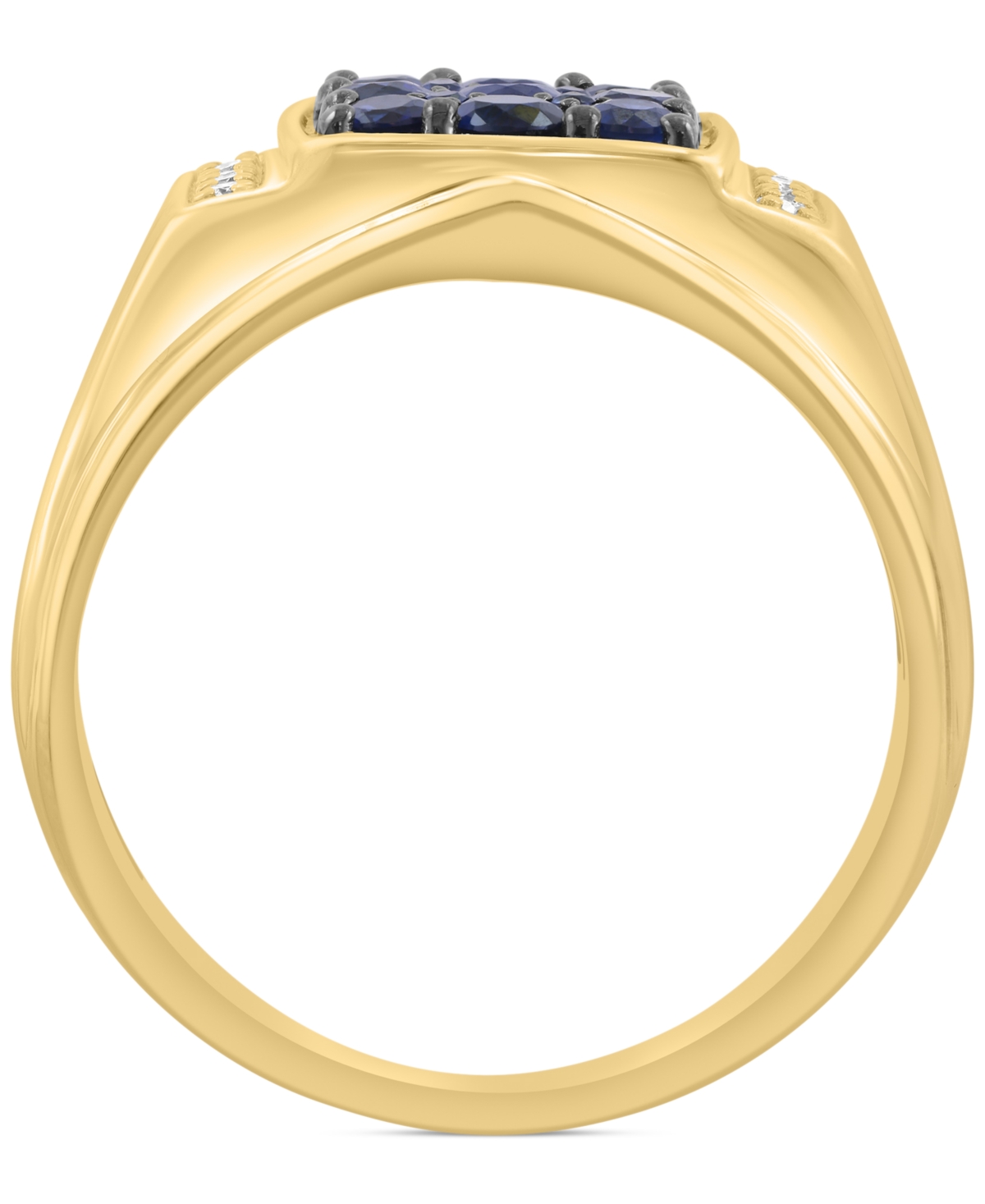 Effy Collection Effy Men's Sapphire (1-1/10 Ct. T.w.) & Diamond (1/8 Ct. T.w.) Cluster Ring In 14k Gold In Blue