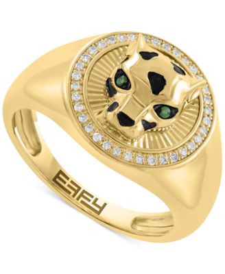 EFFY Collection - Men's Diamond (1/6 ct. t.w.) & Tsavorite Accent Panther Ring in 14k Gold