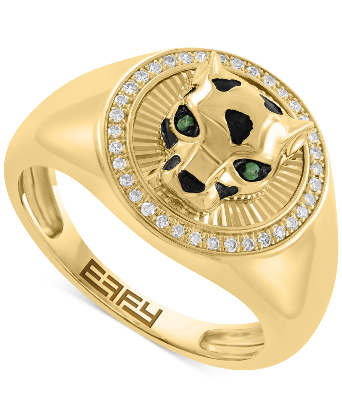 Effy Collection Effy Men's Diamond (1/6 Ct. T.w.) & Tsavorite Accent Panther Ring In 14k Gold
