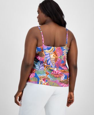 Plus Size Printed Satin Draped-Neck Camisole Top