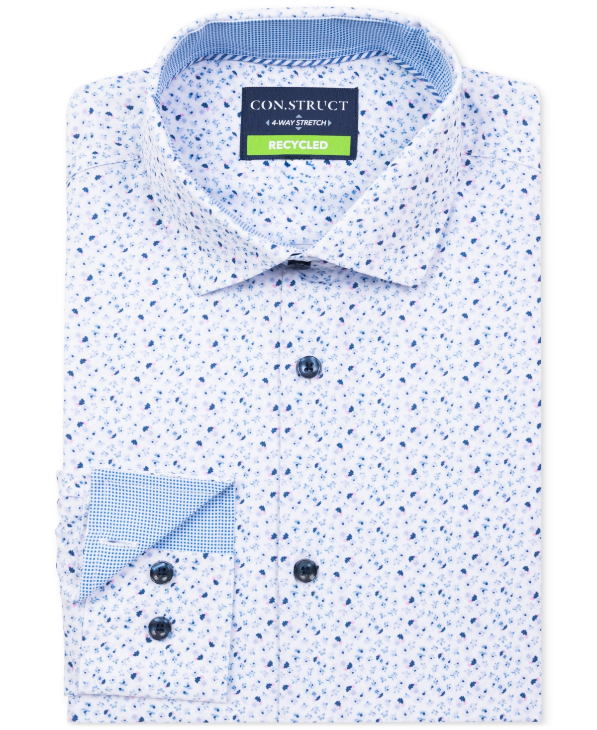 Men's Recycled Slim Fit Floral 4-Way Stretch Performance Dress Shirt - White Navy