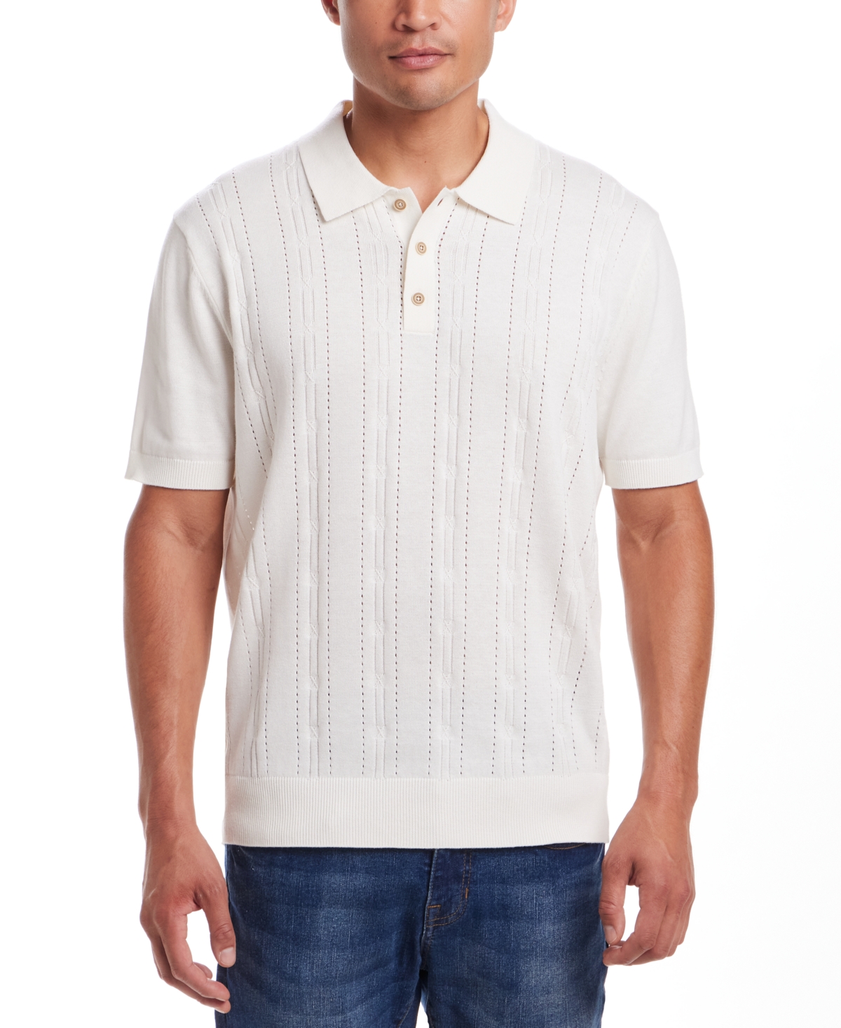 Men's Regular-Fit Pointelle Sweater-Knit Polo Shirt - Sea Mist