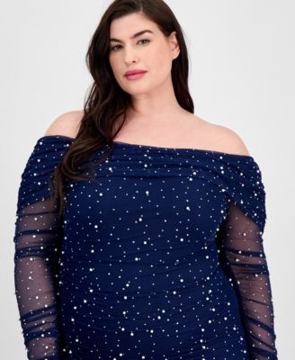 Trendy Plus Size Off-The-Shoulder Pearl Gown