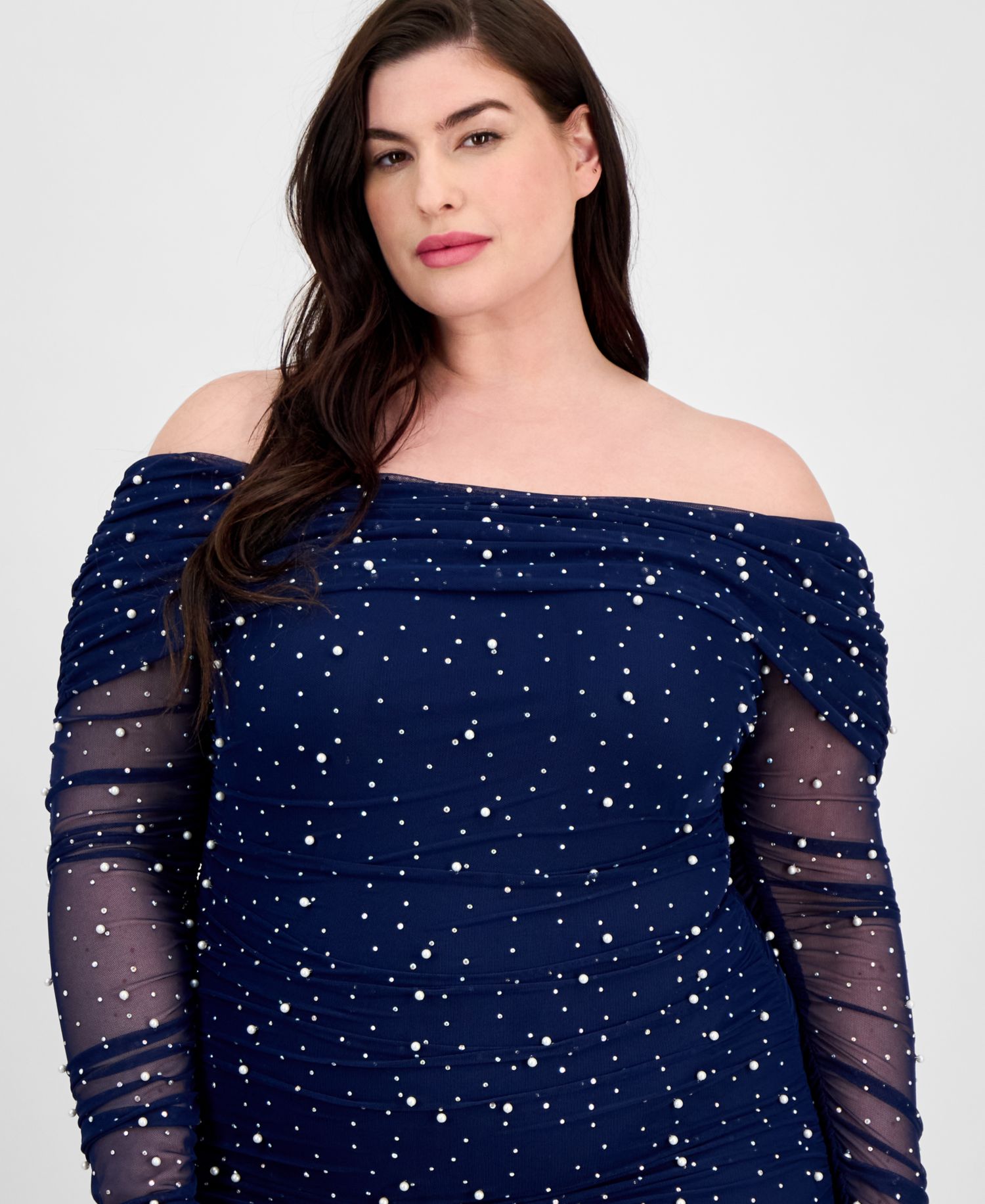 Trendy Plus Size Off-The-Shoulder Pearl Gown