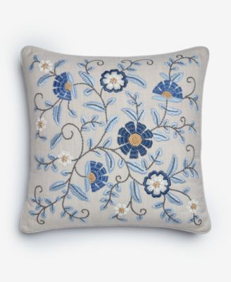 Embroidered Flowers Decorative Pillow, 18" x 18"