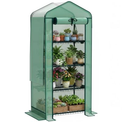 4-Tier Mini Greenhouse with Screen Roof and Reinforced PE Cover