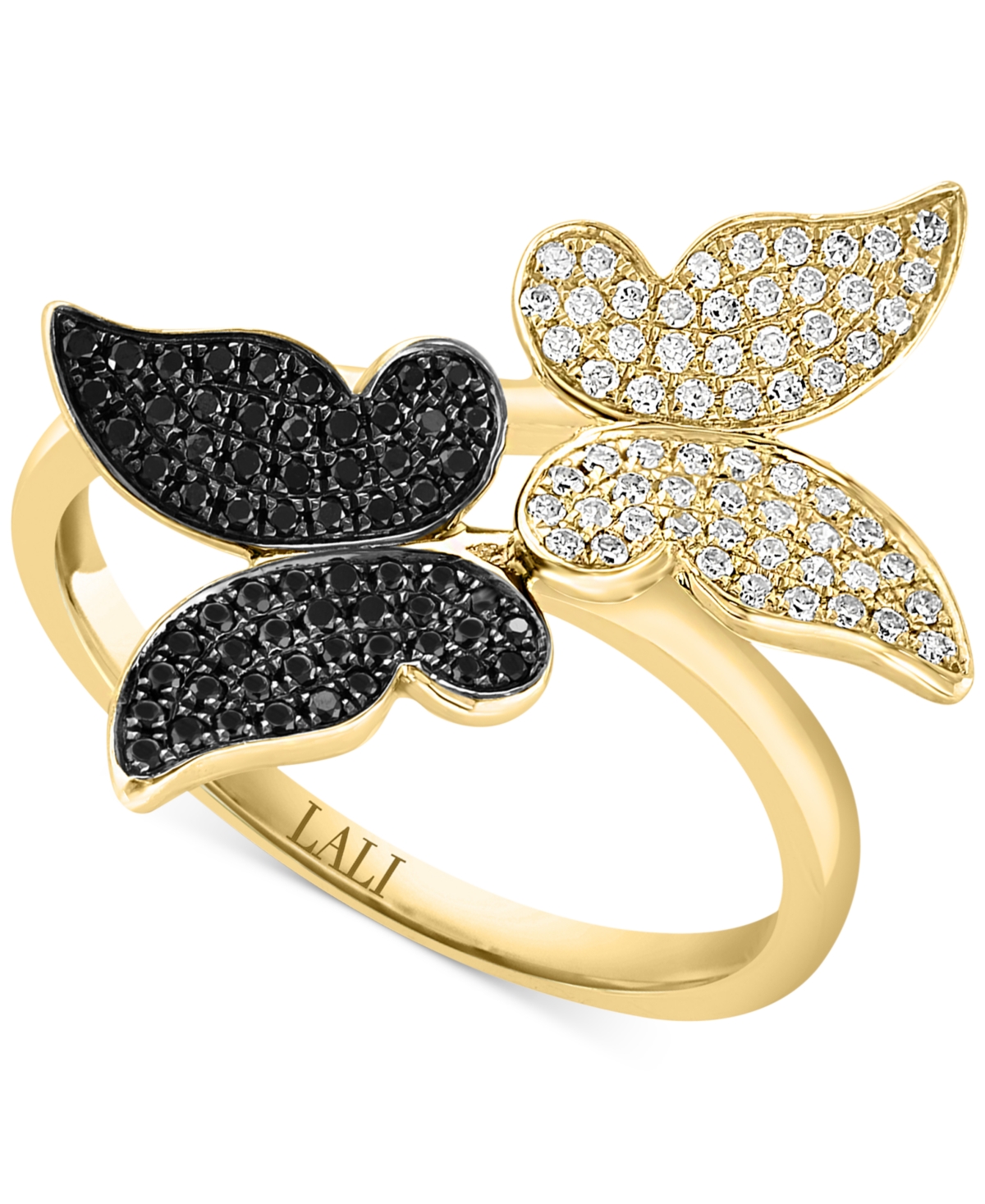 Black & White Diamond Butterfly Ring (1/3 ct. t.w.) in 14k Gold - Yellow Gold