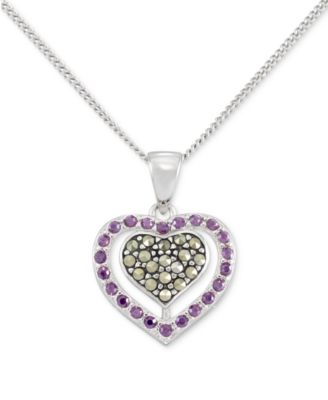 2-Pc. Set Amethyst (1-1/3 ct. t.w.) & Marcasite Pendant Necklace & Matching Stud Earrings in Sterling Silver