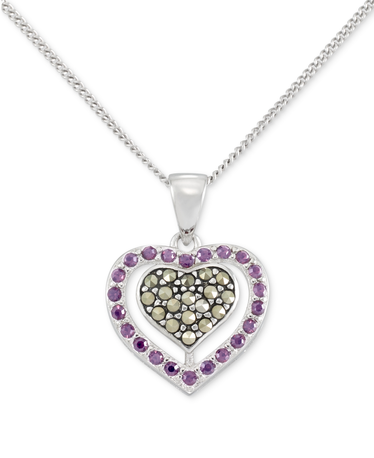 Macy's 2-pc. Set Amethyst (1-1/3 Ct. T.w.) & Marcasite Pendant Necklace & Matching Stud Earrings In Sterlin In Sterling Silver