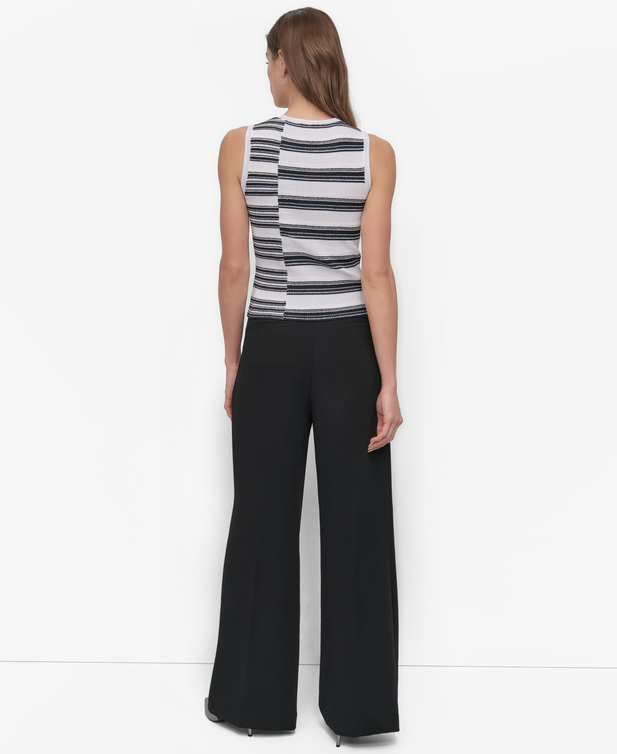 Shop Dkny Women's Striped Ribbed Knit Sleeveless Top In Navy,white