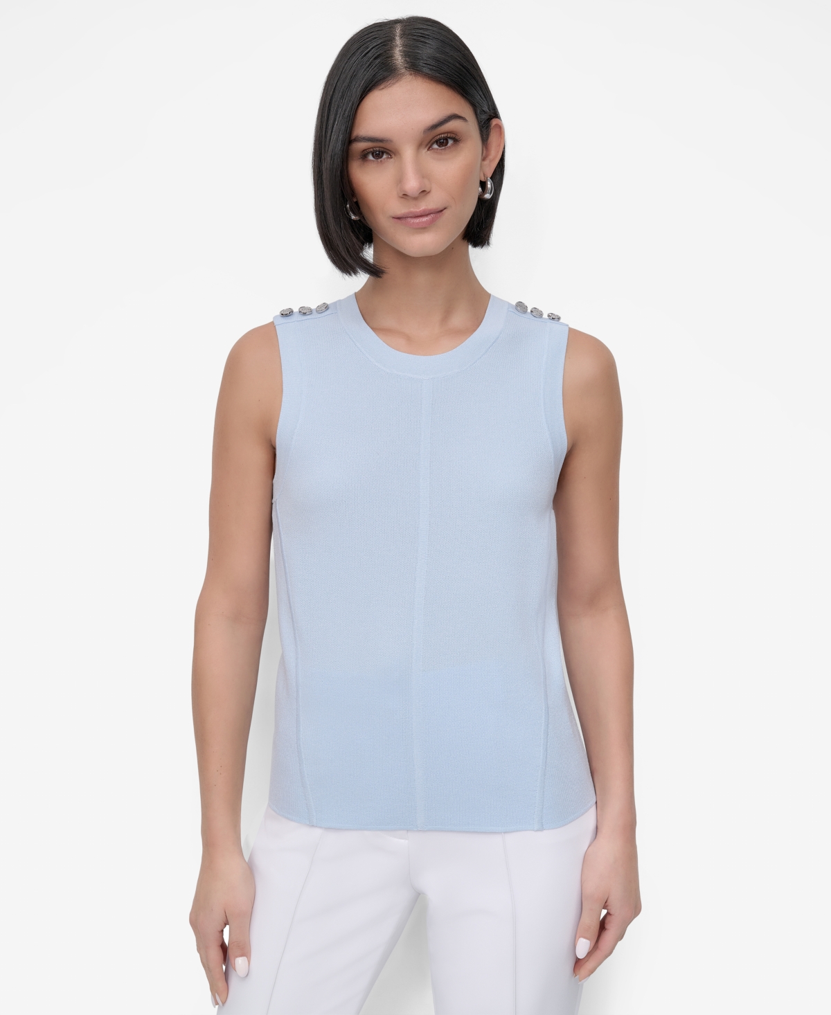 Dkny Shoulder Button Sleeveless Sweater In Skyway Blue