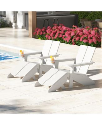 Outdoor 4-Piece HDPE Modern Adirondack Chairs Set with Folding Patio Ottomans and Cup Holder