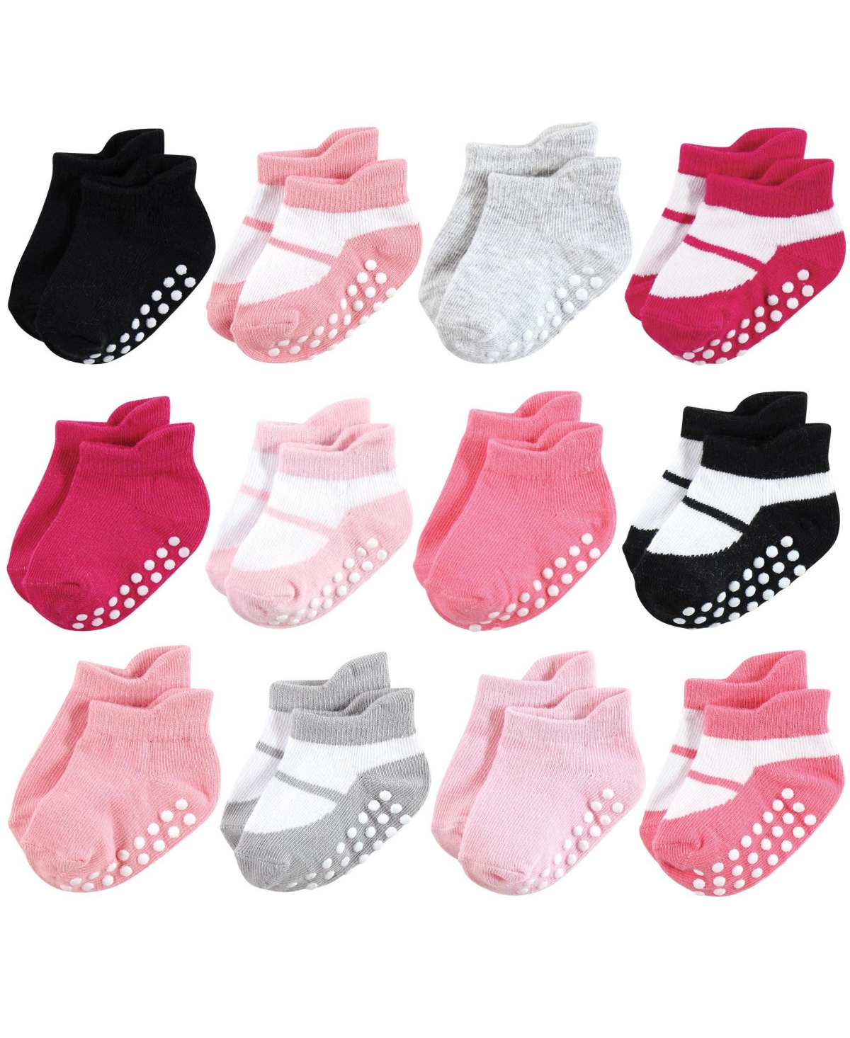 Hudson Baby Baby Girls Hudson Non-Skid No-Show Socks, Pink Black, Months - Pink black