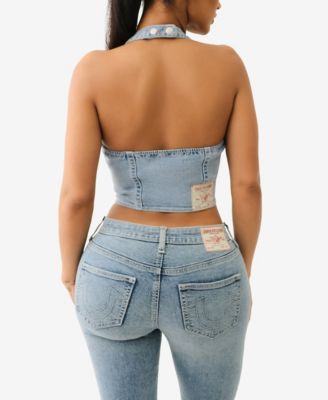Women's Zip Front Halter Denim Top