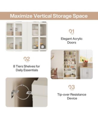 71" Tall Storage Cabinet with Doors, Kitchen Pantry Cabinet with Adjustable Shelves, Kitchen Cupboard Food Pantry Floor Storage Cabinet for Living Room, Bathroom, Office, White