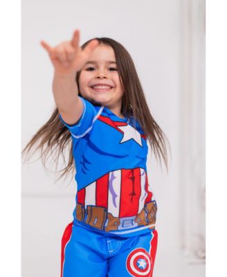 Boys Marvel Spider-Man Captain America Hulk Iron Man Pullover Rash Guard & Swim Trunks Outfit Set to