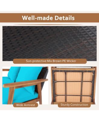 8 Piece Wood Frame Furniture Set Patio Conversation Set w/ Cushions