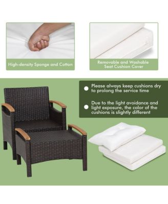 5 Piece  PE Wicker Lounge Chair Outdoor Patio Rattan Furniture Set w/ Wood Tabletop Cushions