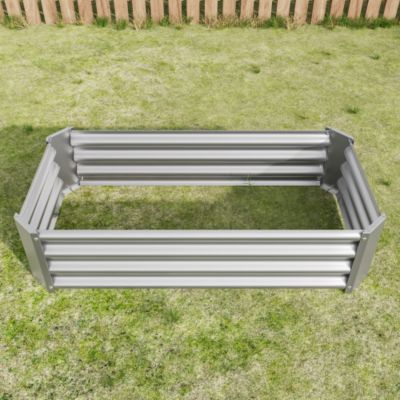 Metal Raised Garden Bed Rectangle Raised Planter 4ft L x 2ft W x 1ft H for Flowers Vegetables Herb Silver