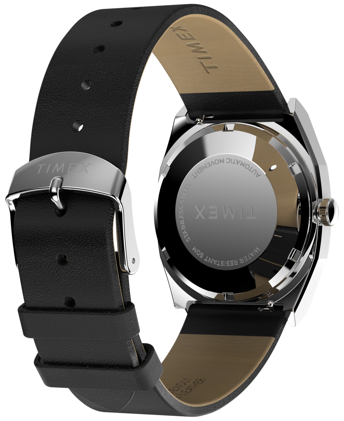 Timex Men's Mechanical Automatic Black Leather Watch, 34mm In Black