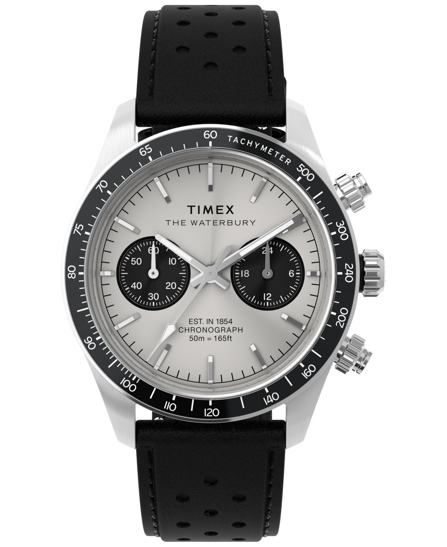 Мужские часы Timex Quartz Analog Black Leather Watch, 39mm — фото 1