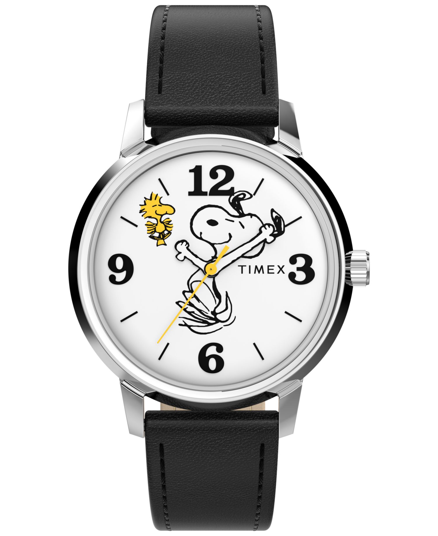 Unisex Quartz Analog Black Leather Watch, 38mm