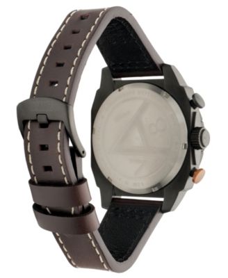 Men's Hawker Hunter Atlas Dual-Time Chronograph Brown Leather Strap Watch, 44mm