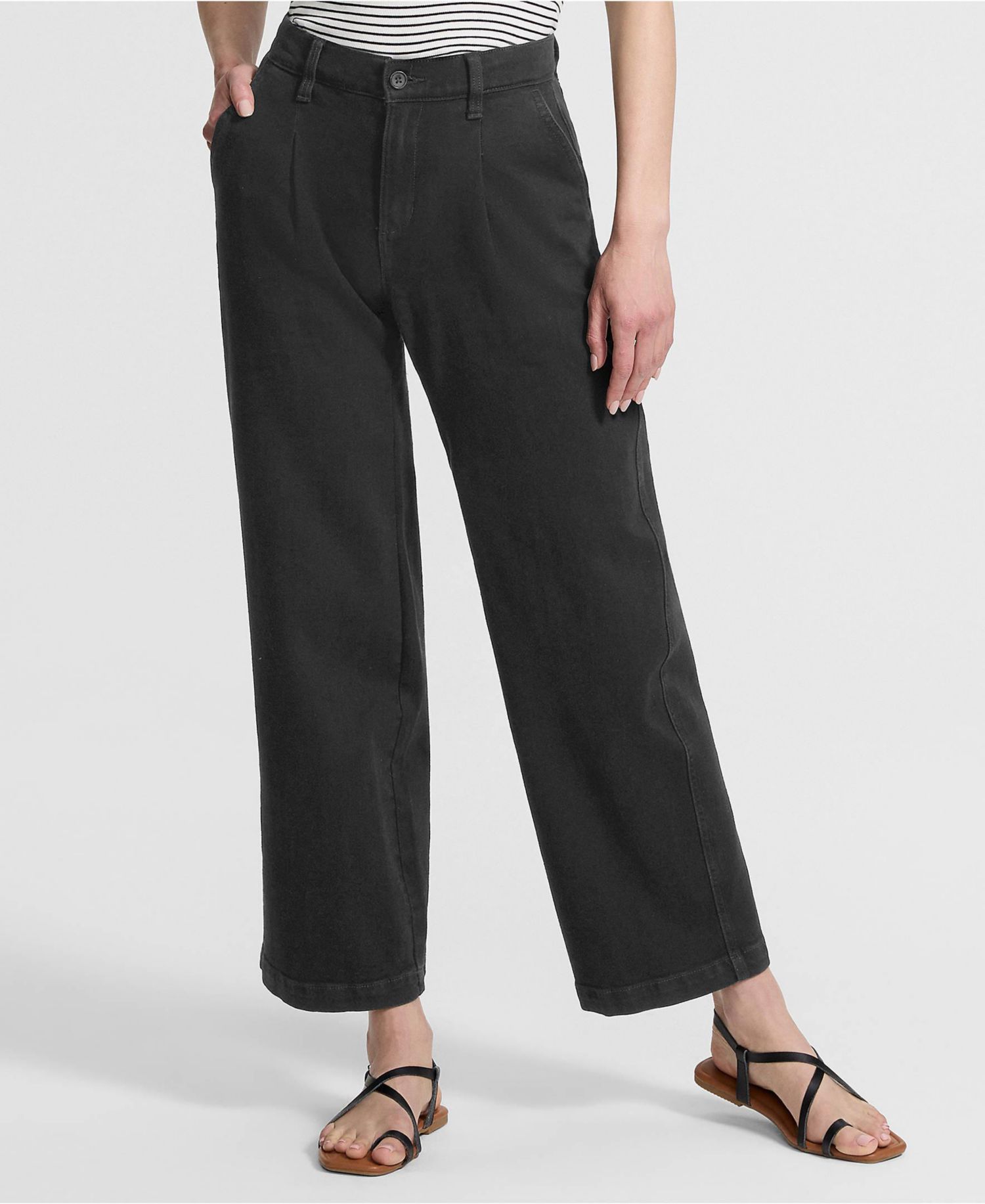 Women's High Rise Soft Denim Pleated Wide Leg Trousers Pant