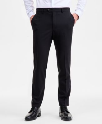 Men's Modern-Fit Stretch Black Solid Wool-Blend Suit Separate Pants