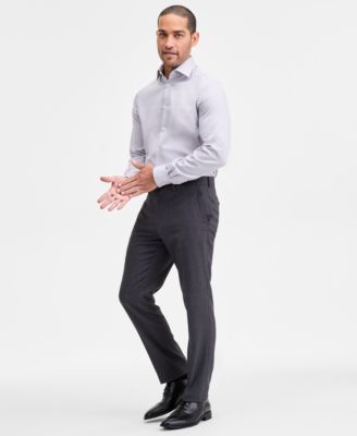 Men's Modern-Fit Stretch Charcoal Birdseye Wool-Blend Suit Separate Pants 