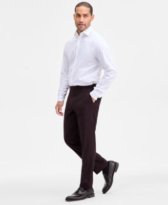 Men's Modern-Fit Stretch Bordeaux Wool-Blend Suit Separate Pants