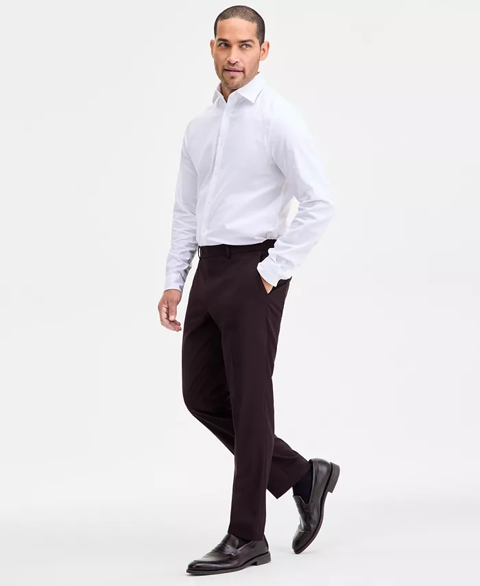 Men's Modern-Fit Stretch Bordeaux Wool-Blend Suit Separate Pants - thumbnail 2