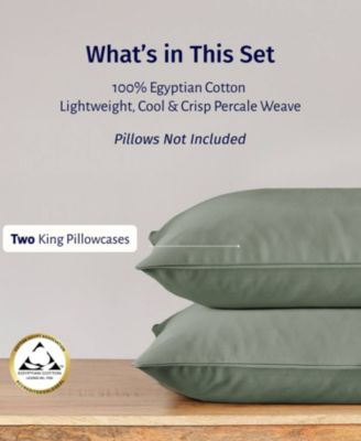 Luxury 100% Egyptian Cotton Percale Pillow Cases King Size Set of 2 - Classic, Lightweight, Soft & Breathable, Fits King Size Pillows