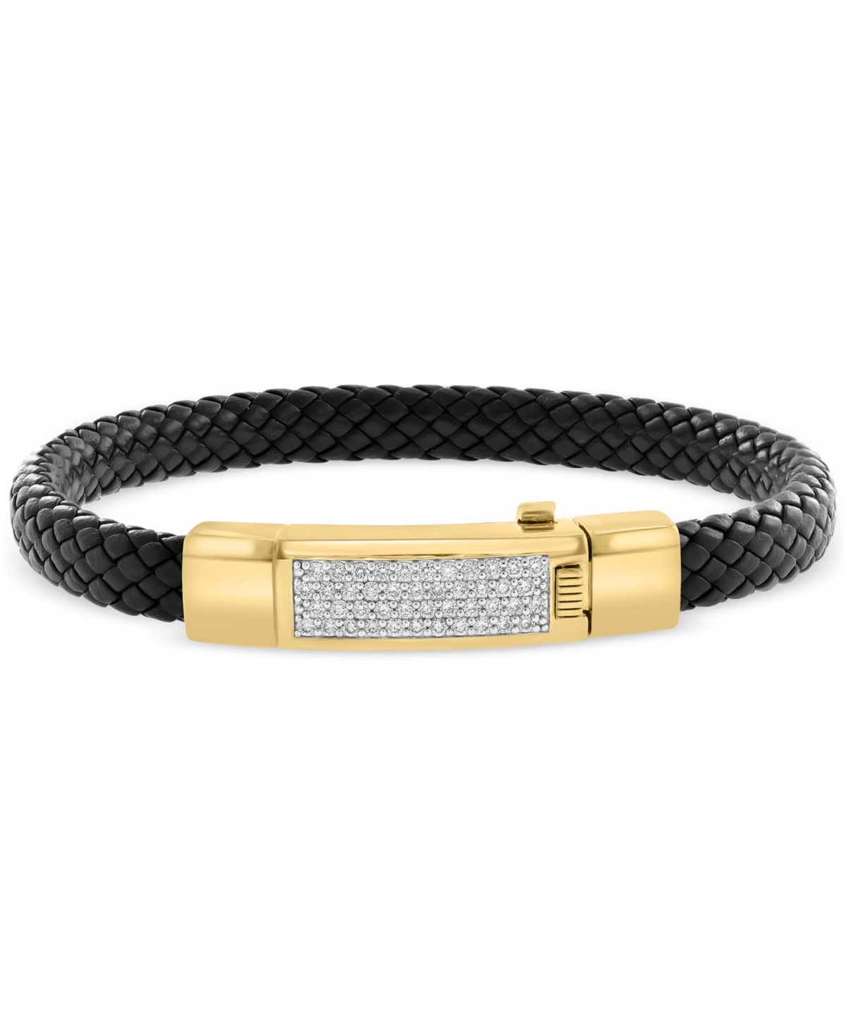 Effy Men's Diamond Pave Woven Black Leather Bracelet (5/8 ct. t.w.) in 18k Gold-Plated Sterling Silver - Gold Over Silver
