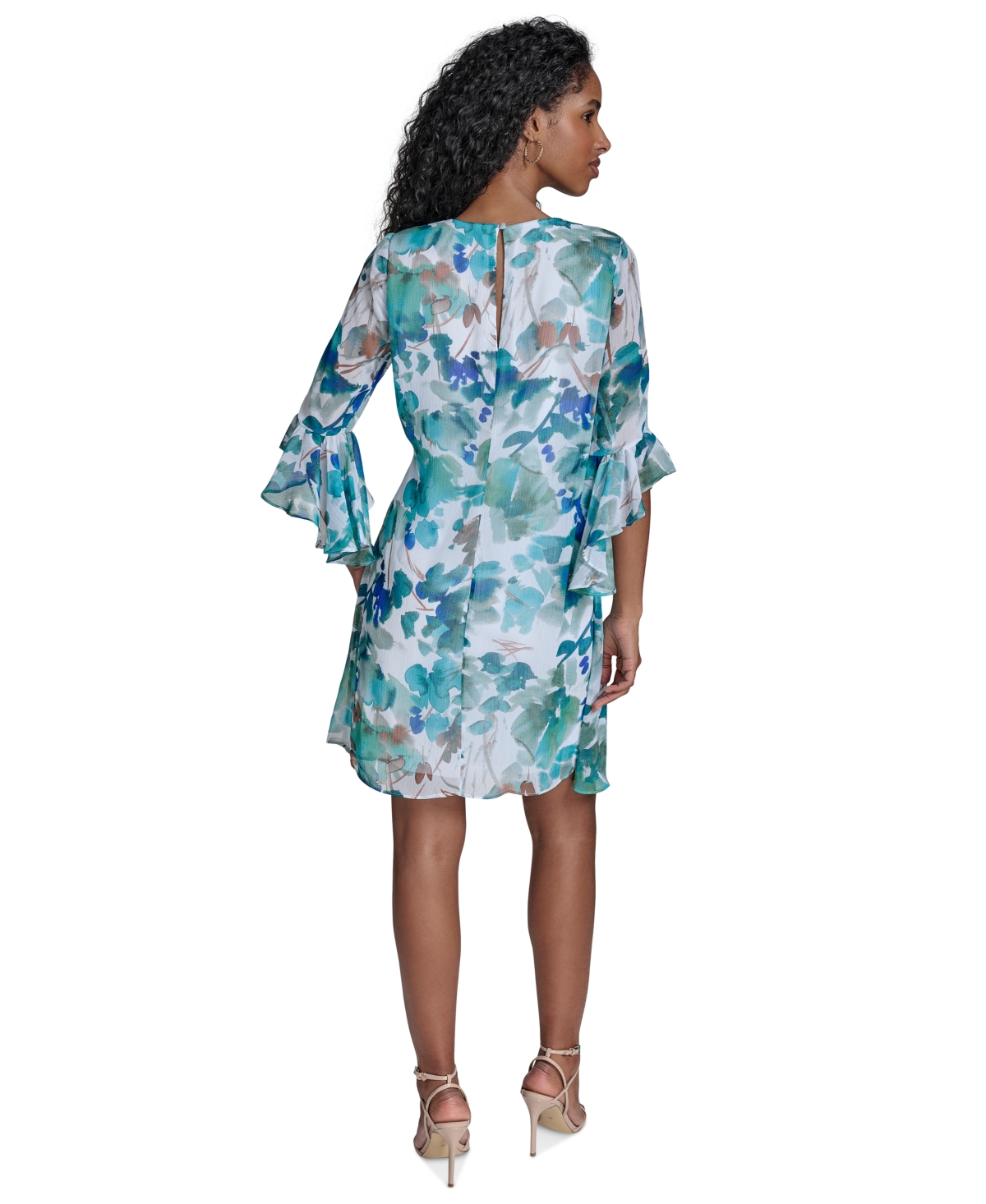 Calvin Klein Women's Floral 3/4-flutter-sleeve Shift Dress In Lake Multi