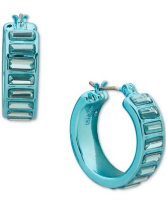 DKNY - Color Resin-Coated Small Baguette Stone Hoop Earrings, 0.63"