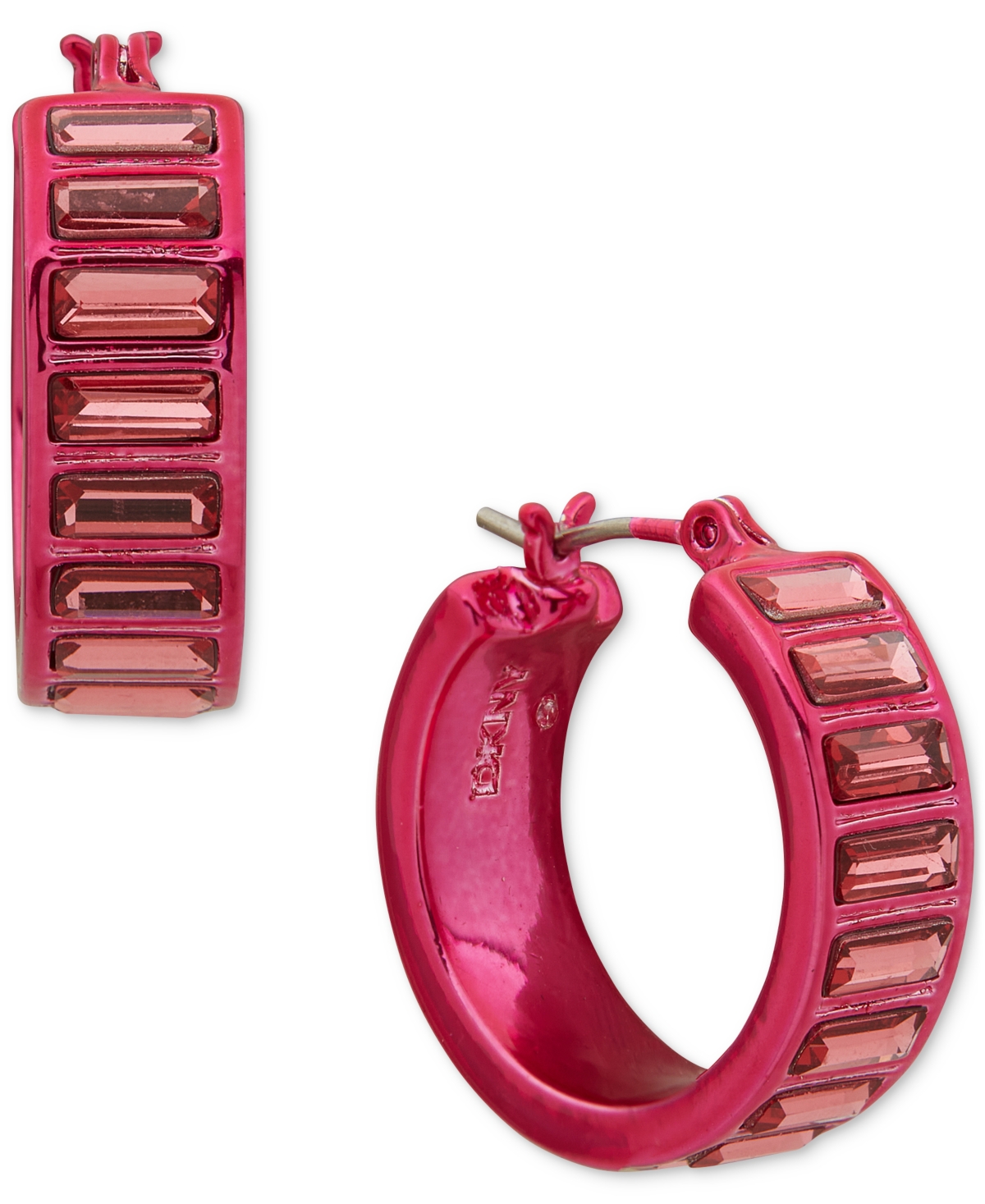 Shop Dkny Color Resin-coated Small Baguette Stone Hoop Earrings, 0.63" In Pink
