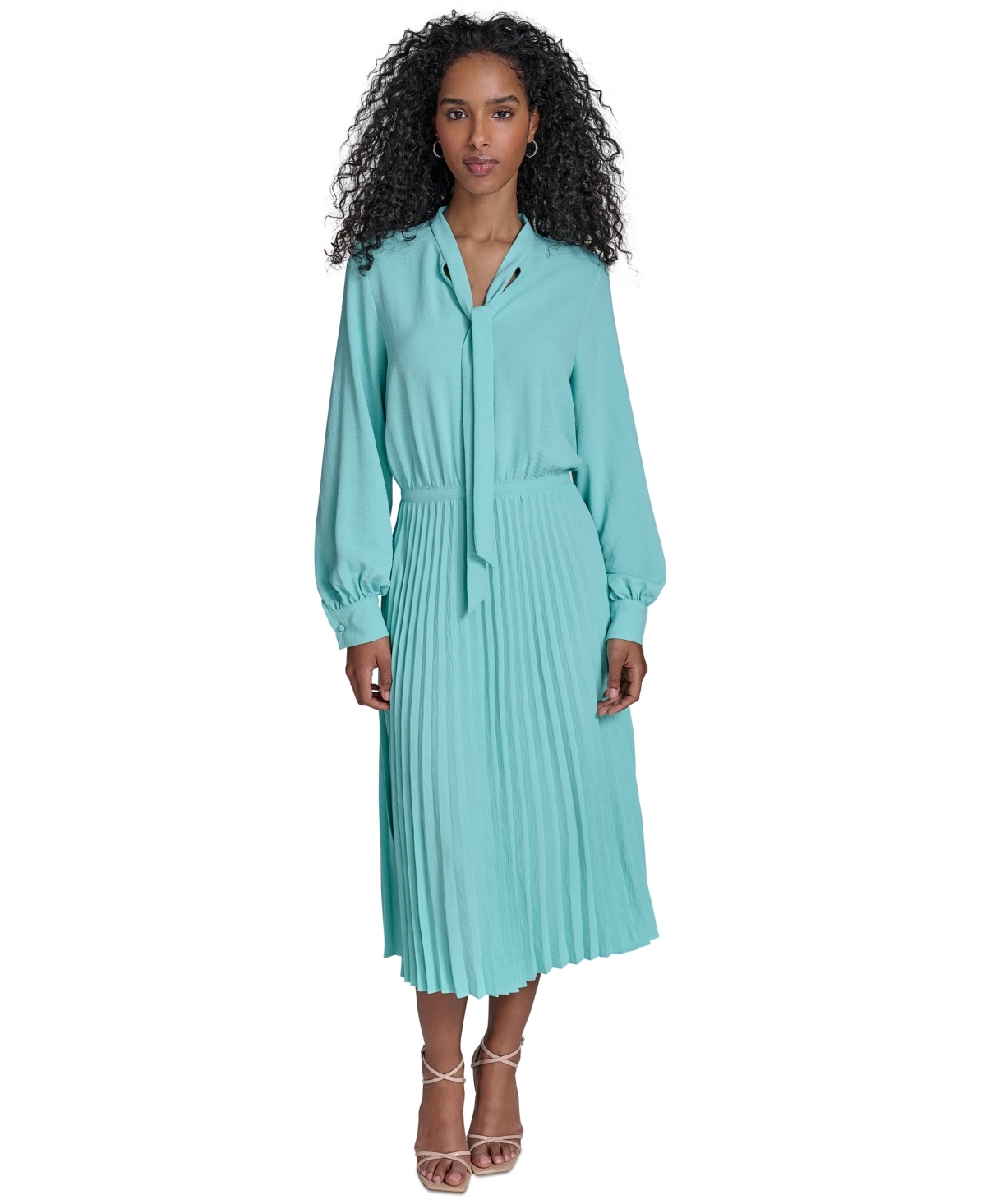 Women's Tie-Neck Pleated-Skirt Dress - Aqua