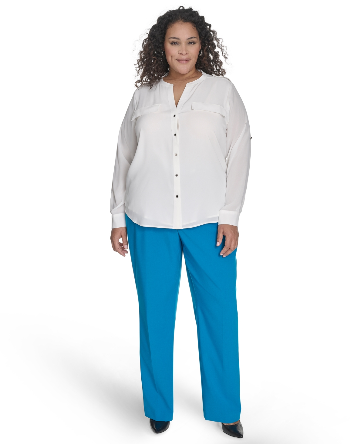 CALVIN KLEIN PLUS SIZE SPLIT-NECK BUTTON-FRONT SHIRT 
