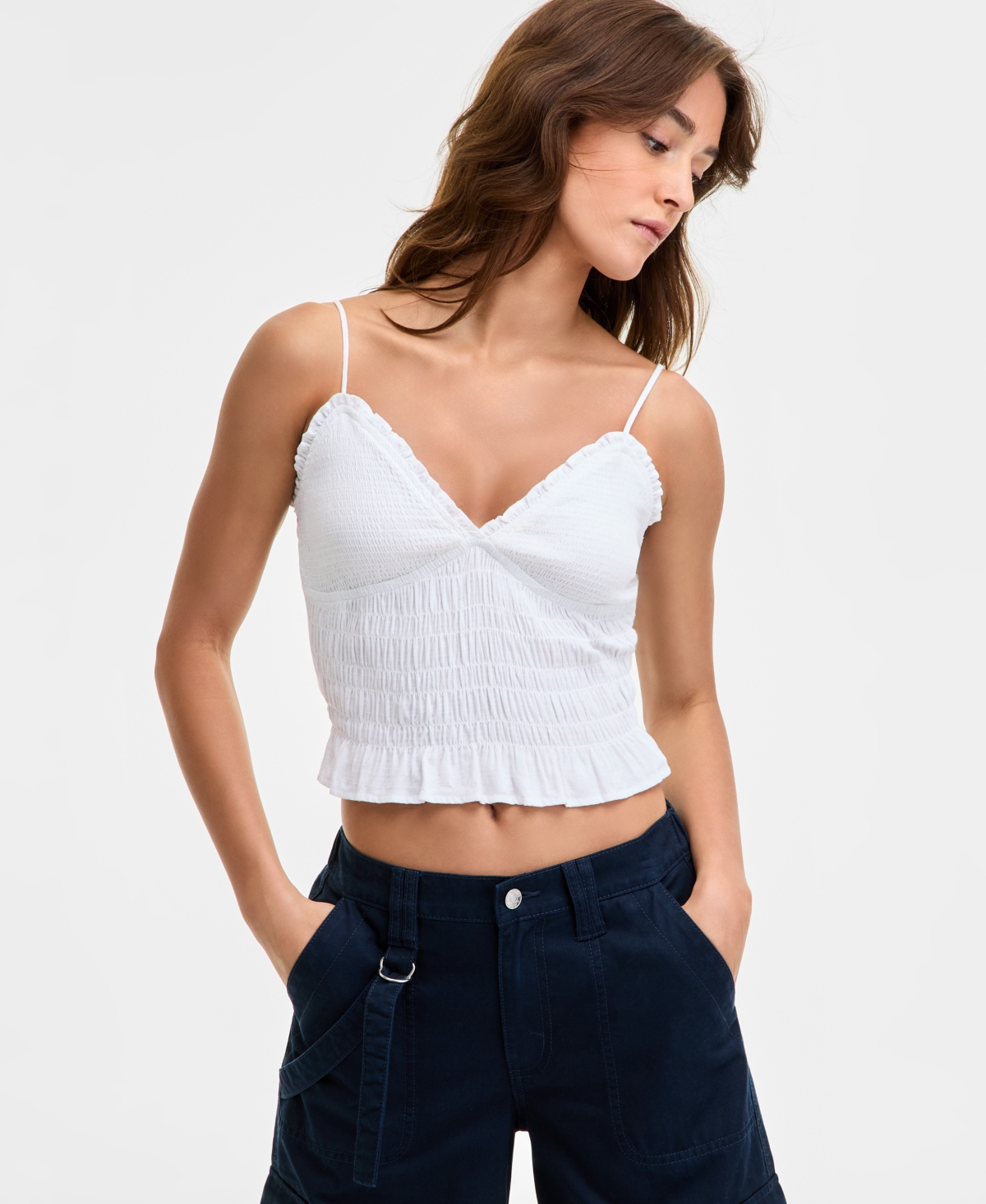 Juniors' Smocked Tank Top - White