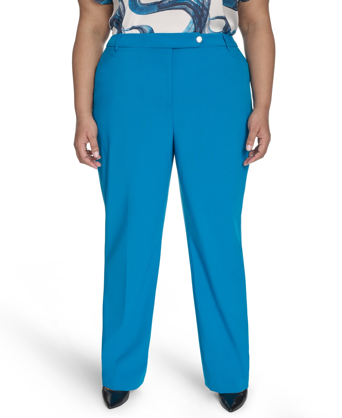Calvin Klein Plus Size Lux Modern Fit Mid Rise Straight-leg Pants In Corsica