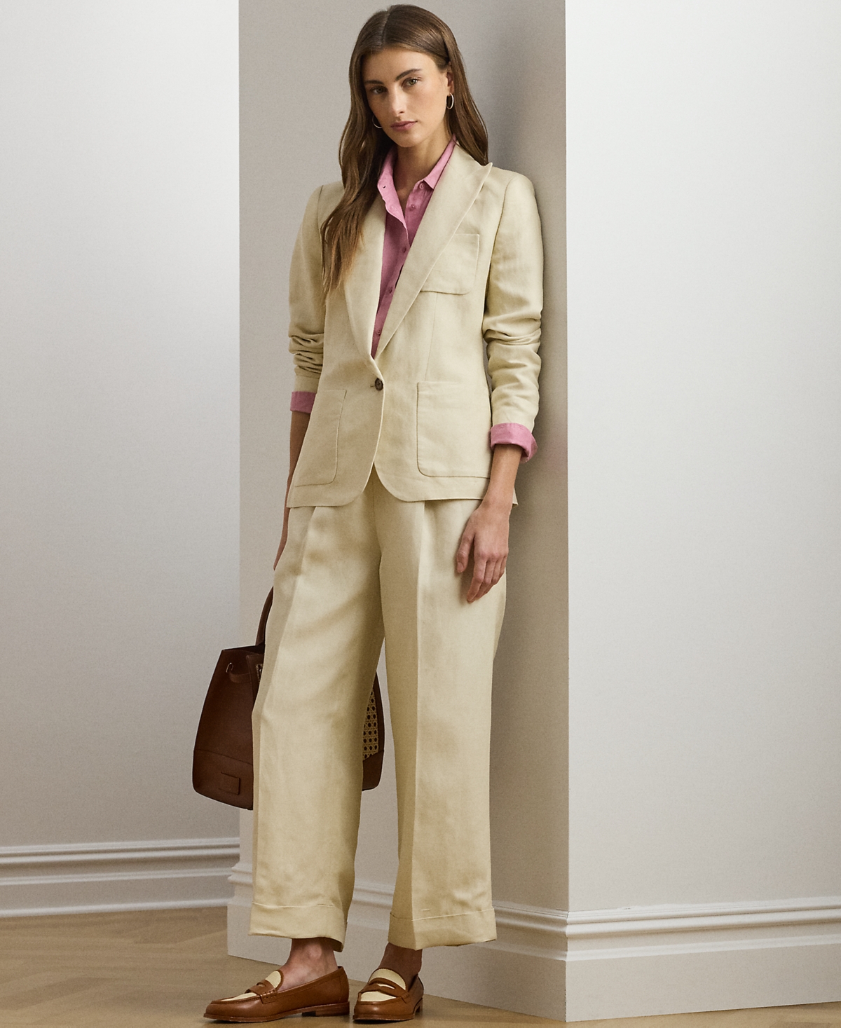 Shop Ralph Lauren Petite Linen-blend Twill Blazer In Ivory Beige