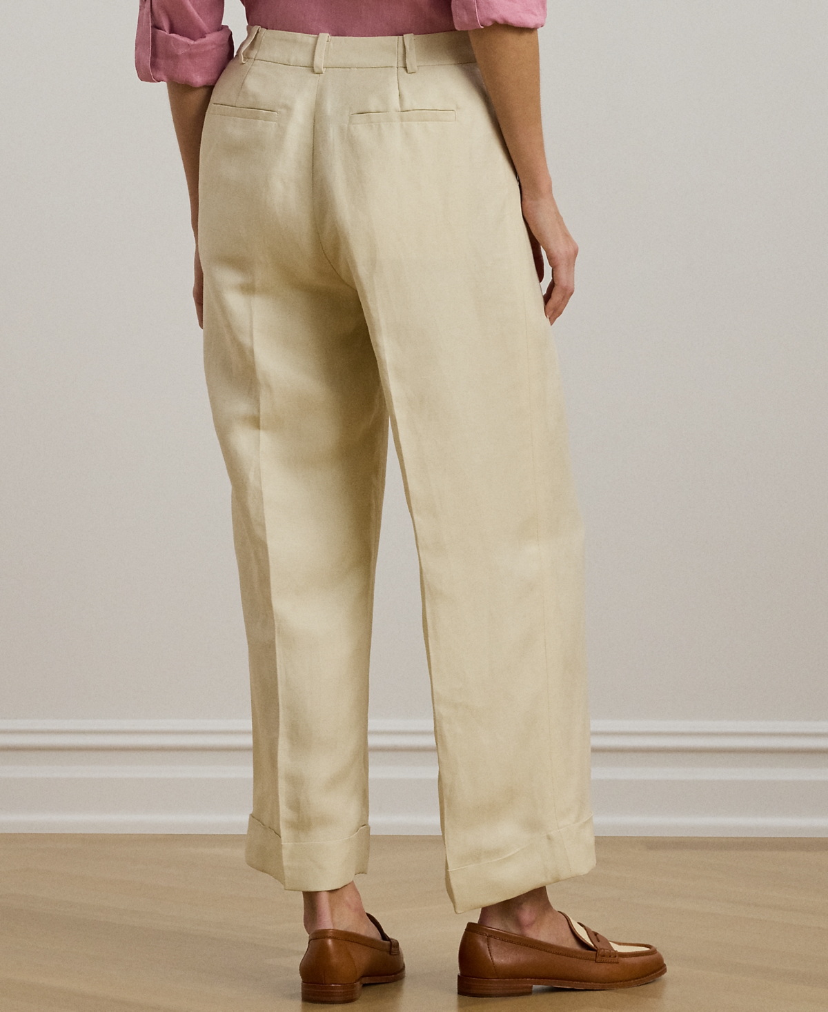Shop Ralph Lauren Petite Linen-blend Twill Wide-leg Pants In Ivory Beige