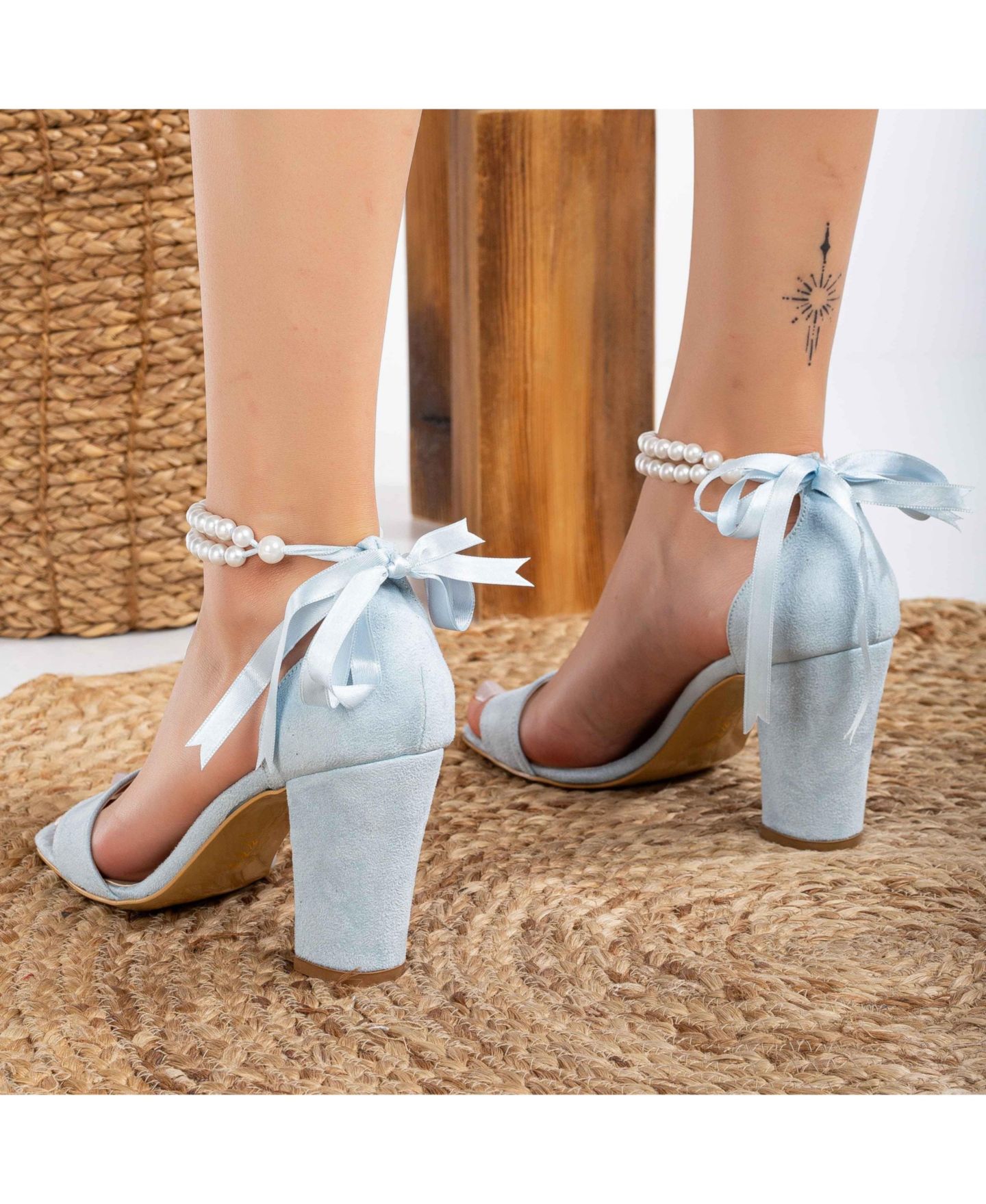 Женские босоножки Forever & Always Shoes Melissa на блочном каблуке с жемчугом, цвет: Синий замшевая искусственная кожа — фото 5