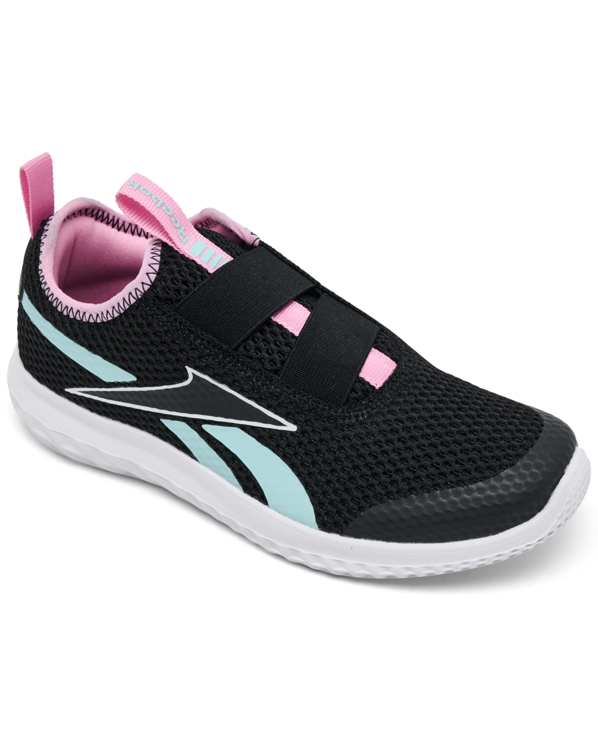 Reebok Little Girls Rush Runner Slip-on Casual Sneakers From Finish Line In Black,aqua