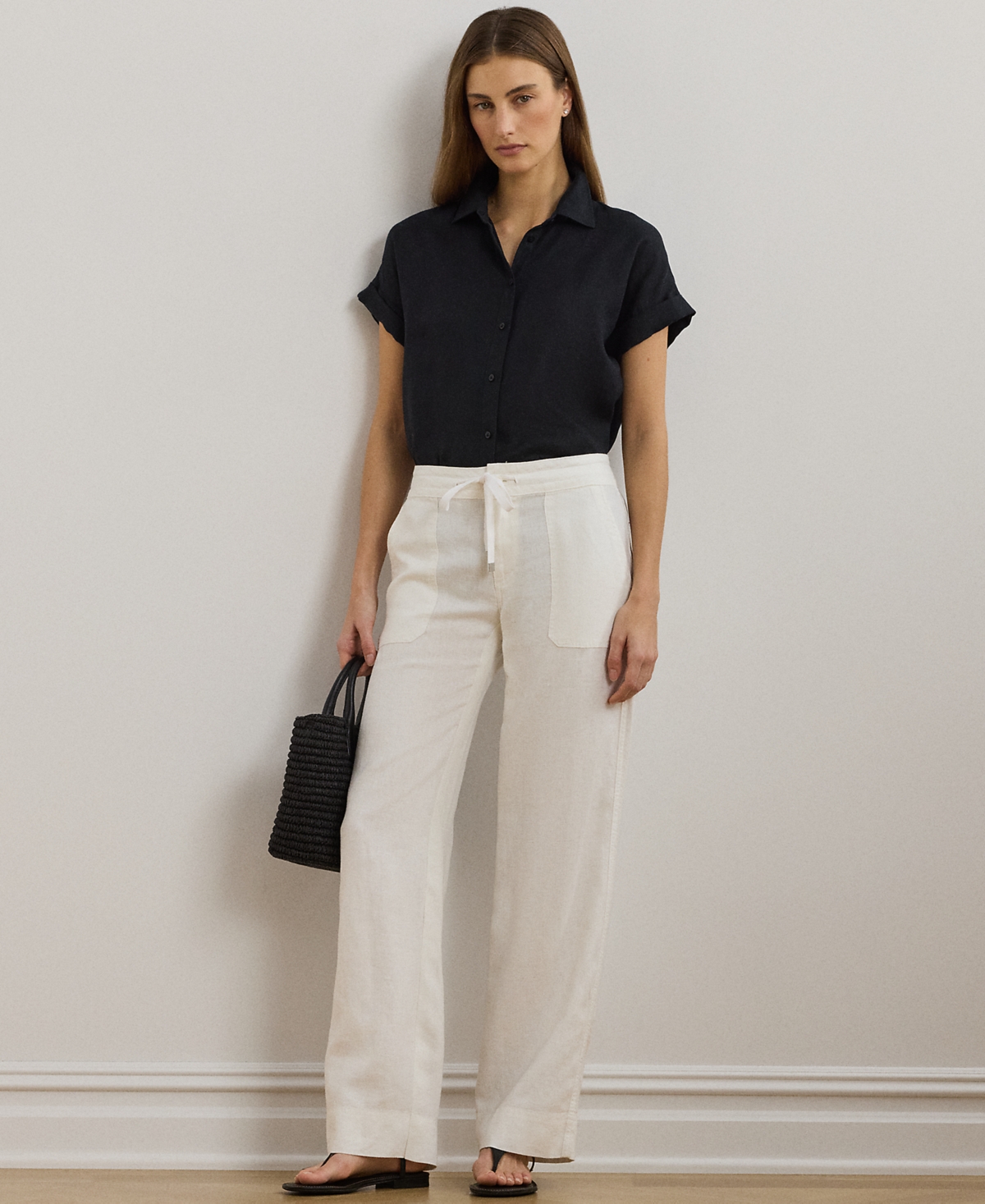 Ralph Lauren Wide-leg Linen Pants In White