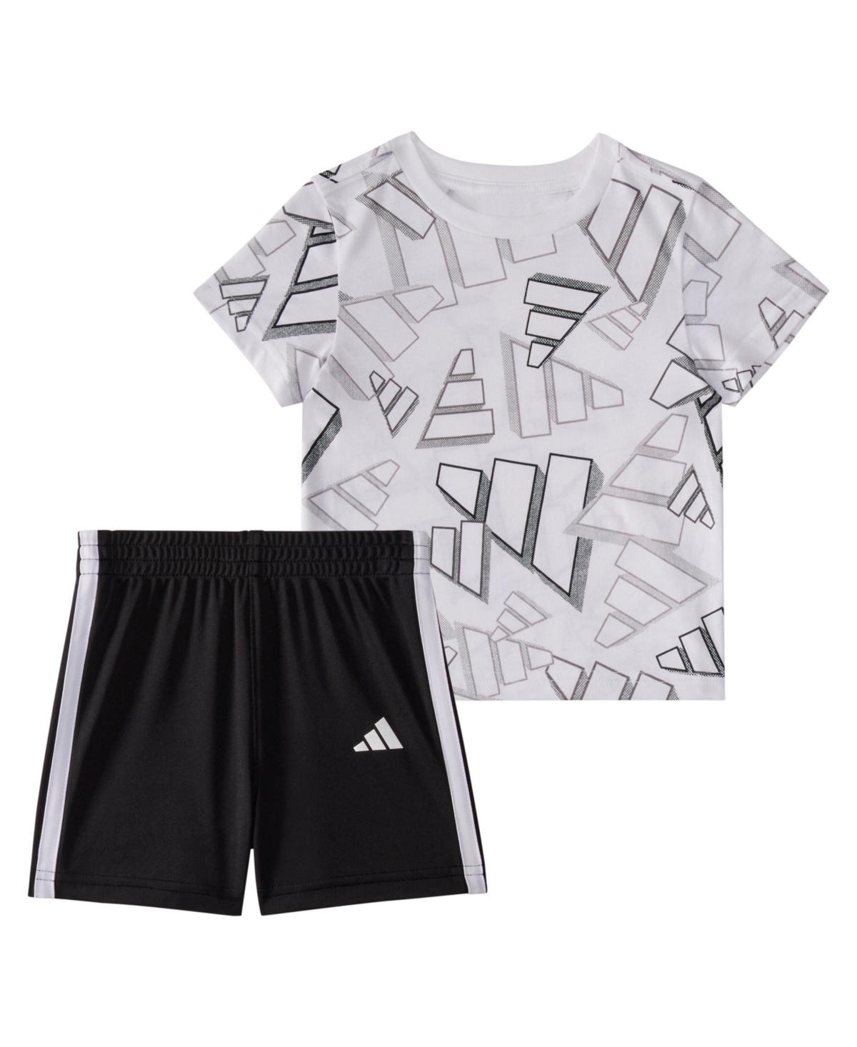 Adidas Originals Baby Boys 2-piece Short Sleeve Printed 3d Logo Toss T-shirt And Shorts Set In White
