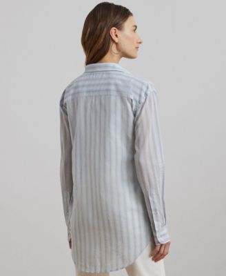 Petite Oversize Striped Cotton Voile Shirt